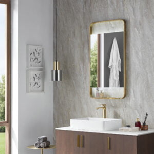 Espejo LED rectangular con marco metálico Loft Gold