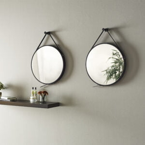 Espejo circular colgante con marco de madera Eco Black